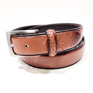 Florsheim Castellano Wingtip Belt Tan Leather Men Size 32 Silver Buckle 5-2093